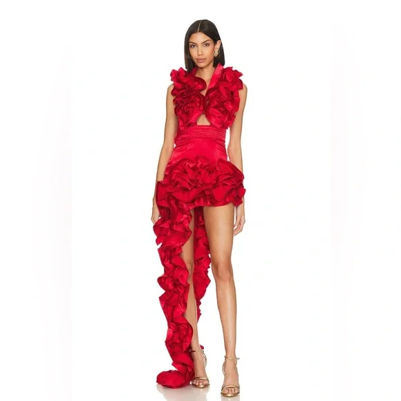 Bronx and Banco | Dresses | Bronx And Banco Aurora Gown In Red Red  Asymmetrical Ruffled Cocktail Dress S | Poshmark